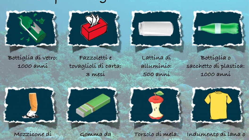 Stima dei tempi di degradazione di alcuni oggetti in mare (Riproduzione E. Turicchia)