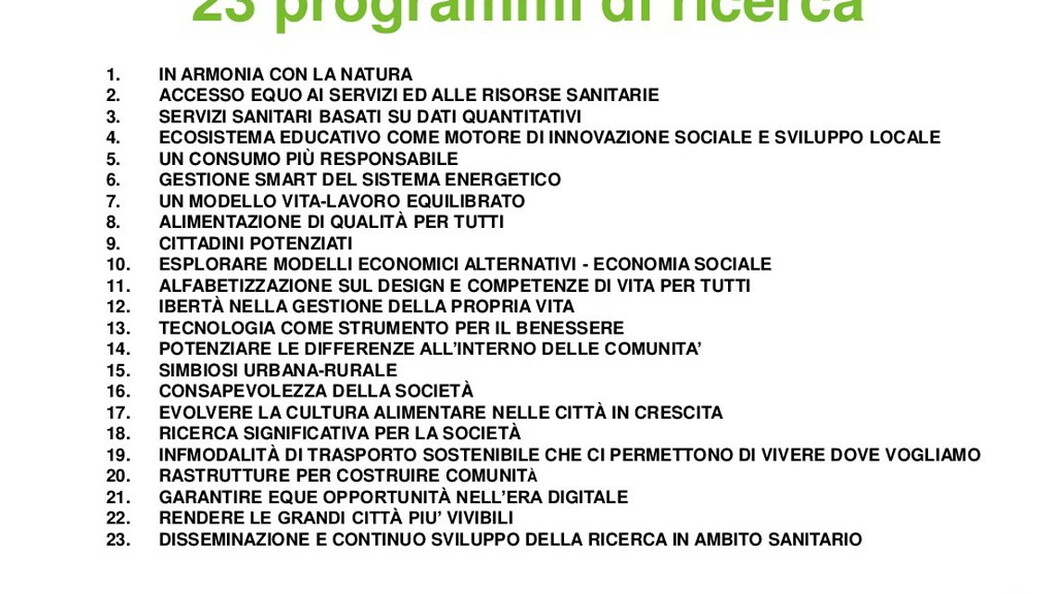 I 23 programmi di ricerca di Cimulact, fonte Fondazione Giannino Bassetti in Slideshare